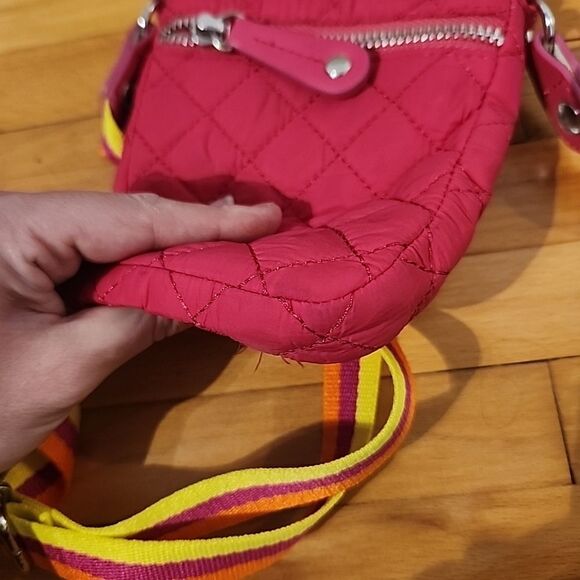 Sondra Roberts Squared Quilted Pink Crossbody Bag Rainbow Strap - Picture 5 of 7